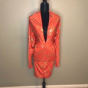 Orange and gold evening dress